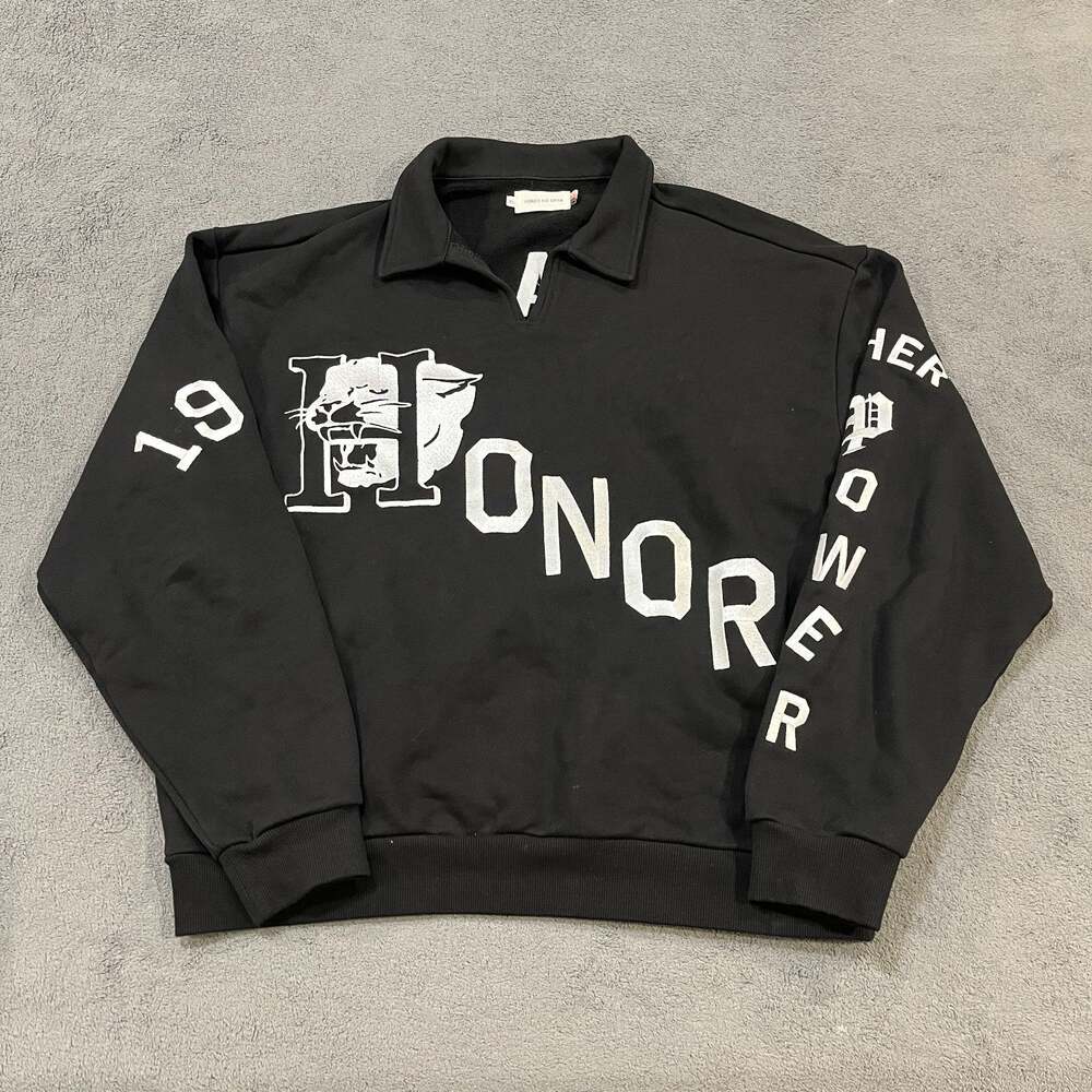 Honor The Gift Mascot Henley Black Graphic Street Sweater Men's Size XL